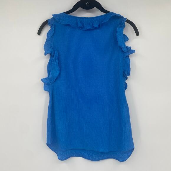 Rebecca Taylor Women's Blue Silk Sleeveless Ruffle Tank Blouse Size 2 - Picture 4 of 9